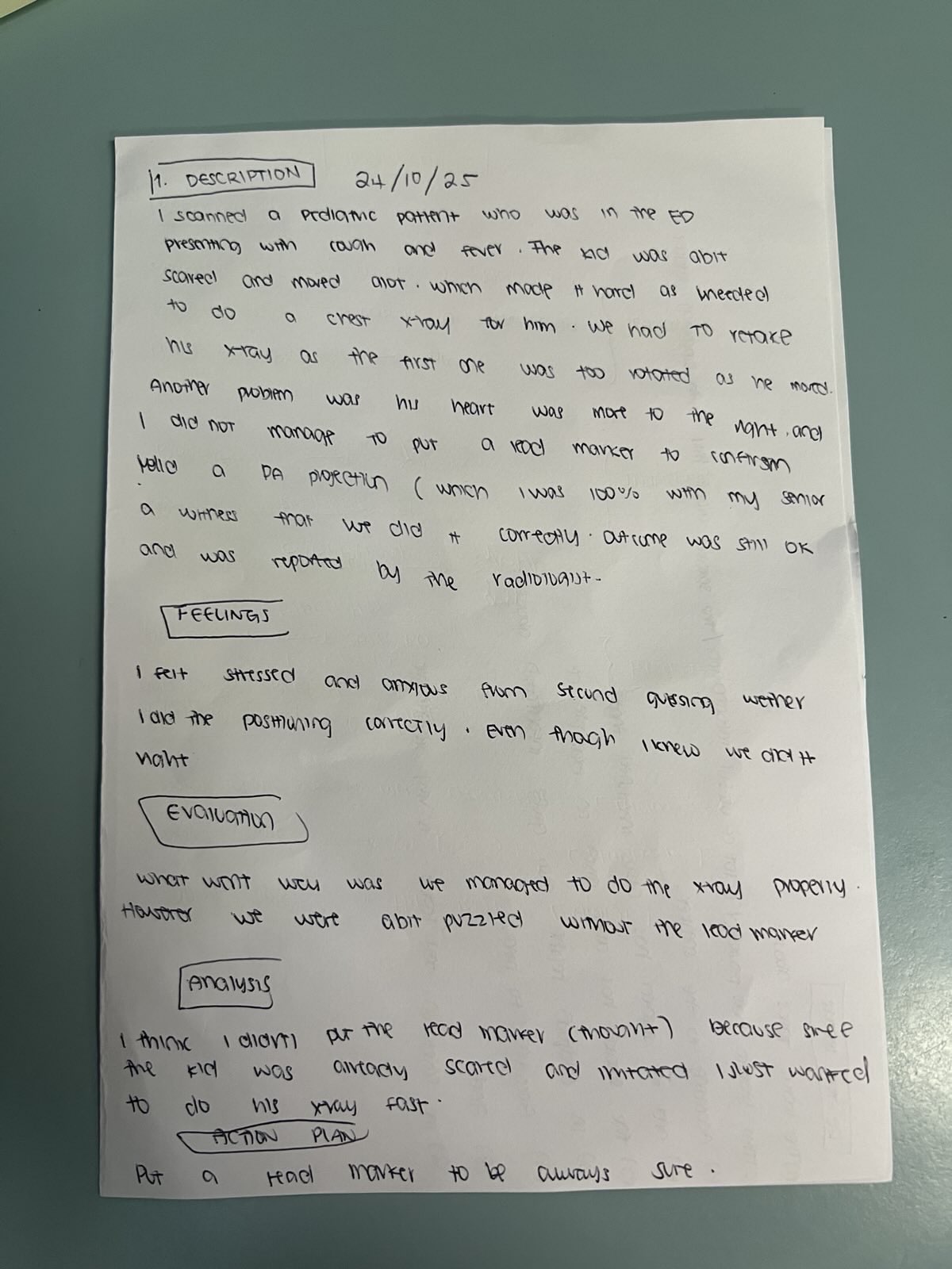 Gibbs Cycle of Reflection - Paediatric chest x-ray reflection