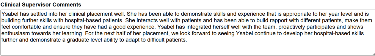Clinical Supervisor Comments - Domain 3 Evidence 1